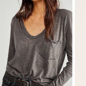Free People Gray Long Sleeve Tee